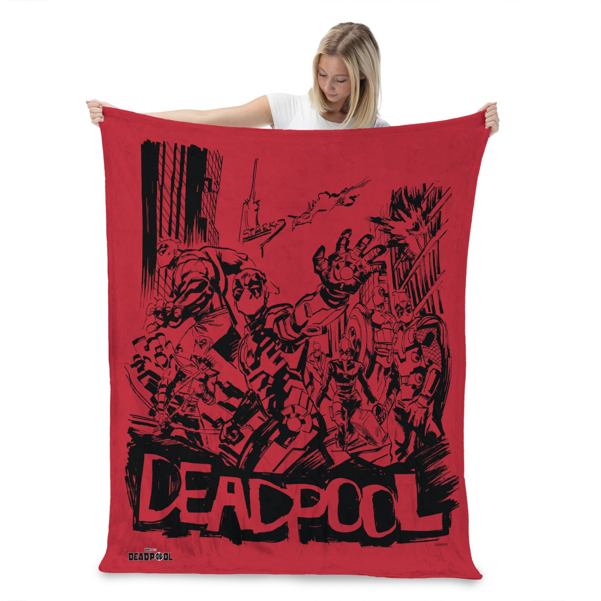 Deadpools Assemble! Avengers Silk Throw Blanket